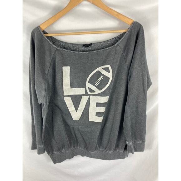 torrid Sweaters - Torrid Love Football Off Shoulder Sweatshirt Grey Size 2X